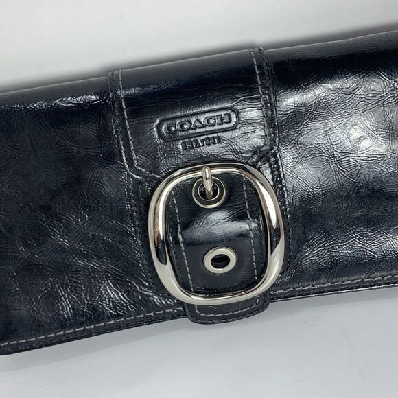 Coach Soho Black Leather Silver Buckle Multicompartment Wallet Womens - Picture 3 of 14